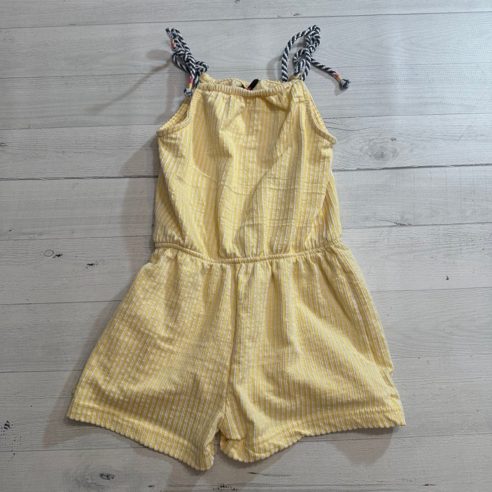 Vince Camuto girls yellow and white pinstripe romper 4T